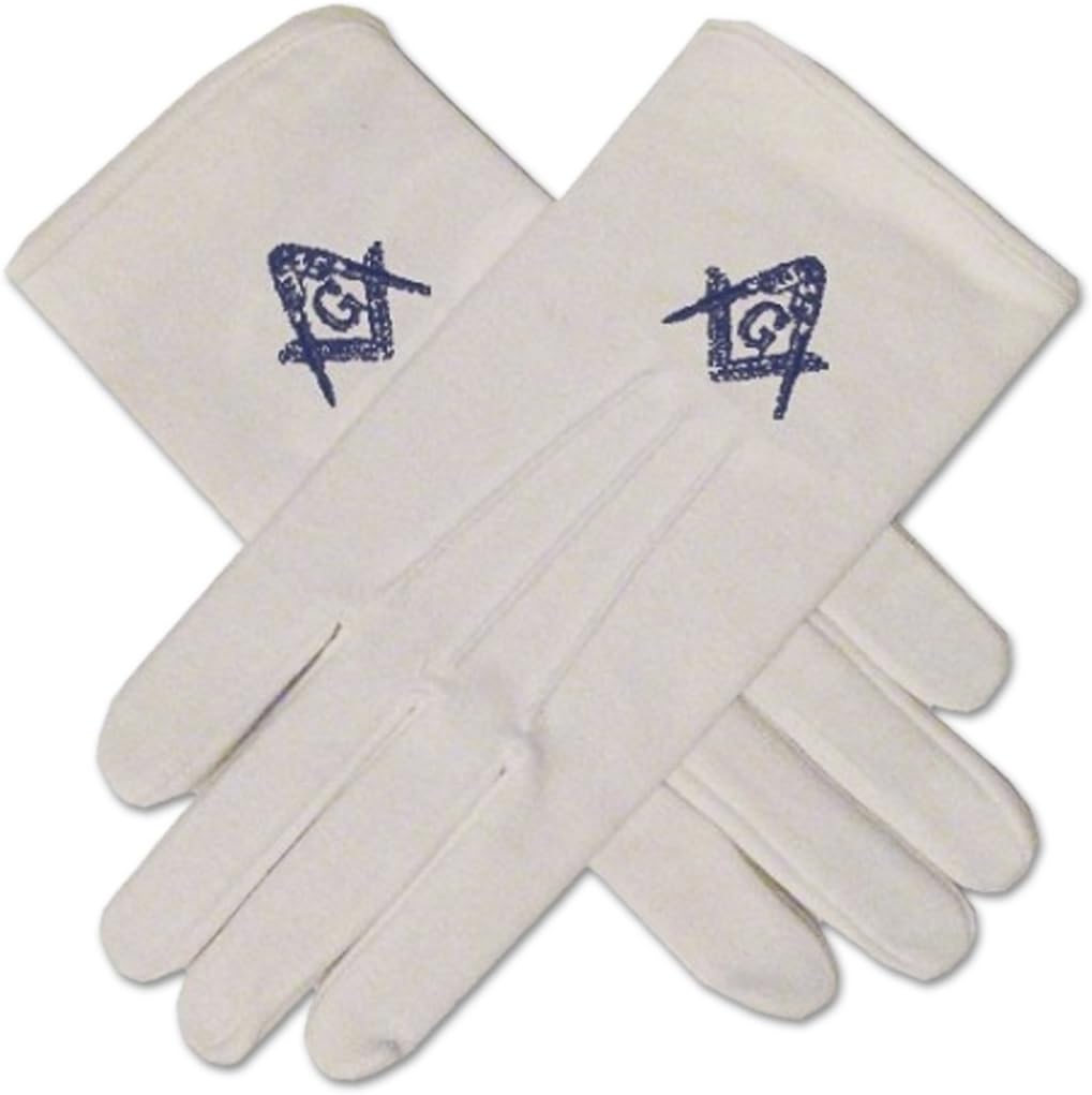 Blue Square & Compass Hand Embroidered Masonic White Gloves