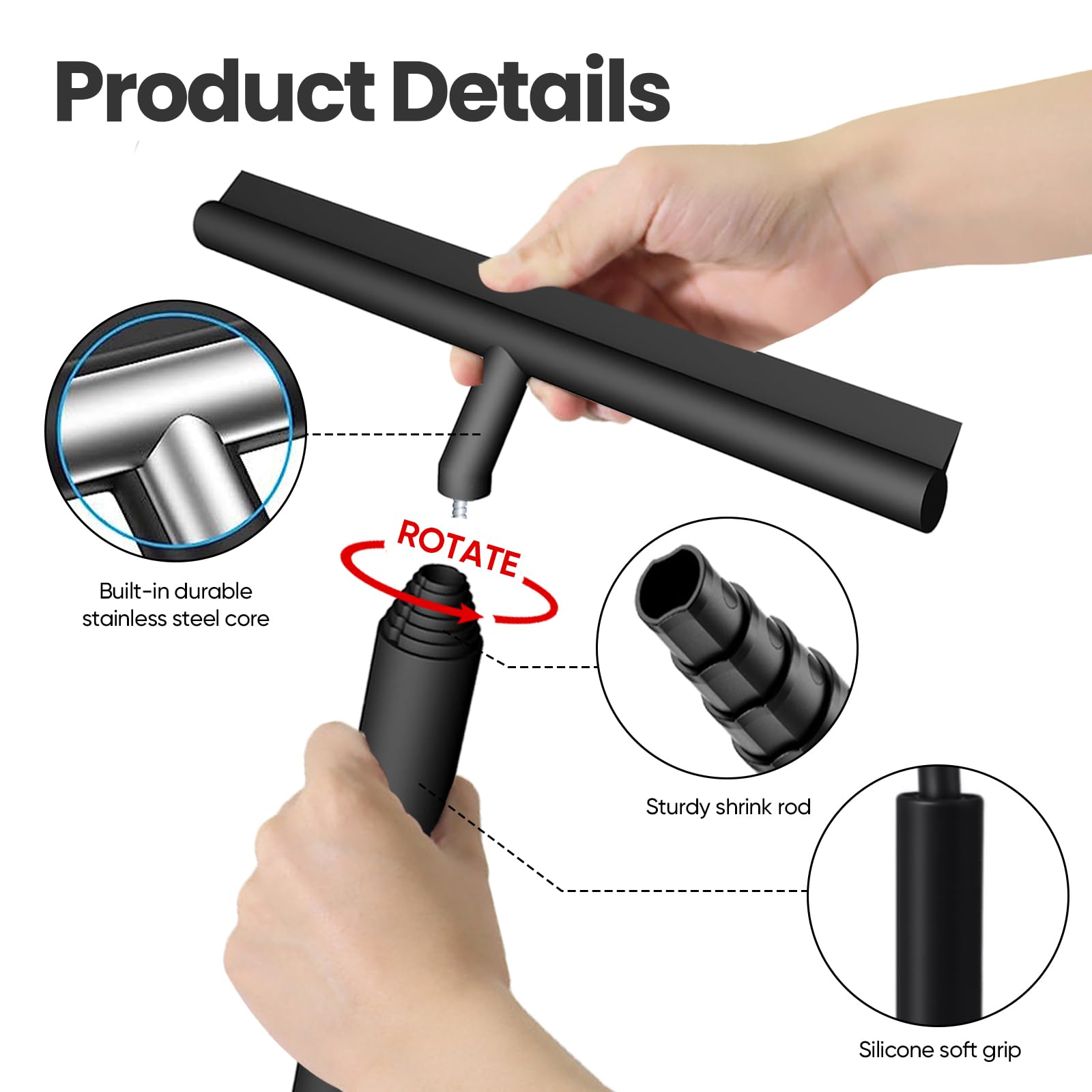 Tergivetro per Doccia, Tergivetro da Bagno, Retrattile 25-95cm Tergicristallo per Doccia, Tergicristallo Doccia Nero per Finestre,Specchi,Bagno Pulire Superfici Lisce