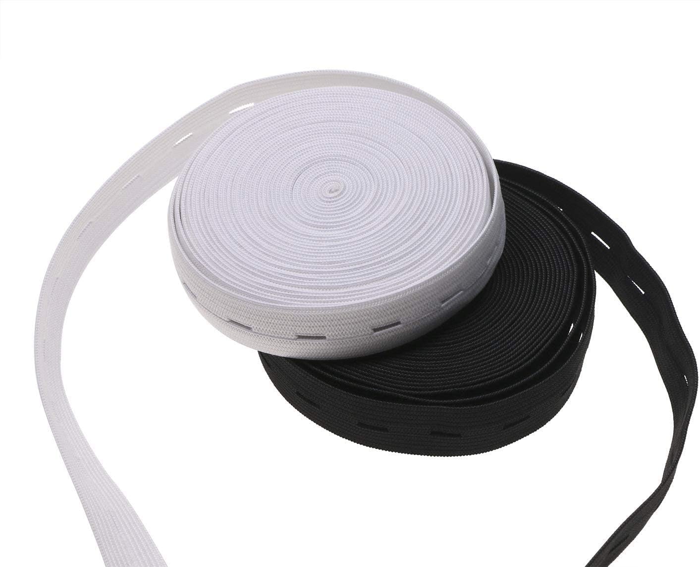 ZHONGJIUYUAN Elastic Bands Spool Sewing Band Flat Elastic Cord with Buttonhole (White, 33 Yards 1-Inch),with 5 Buttons and 5 D Ring