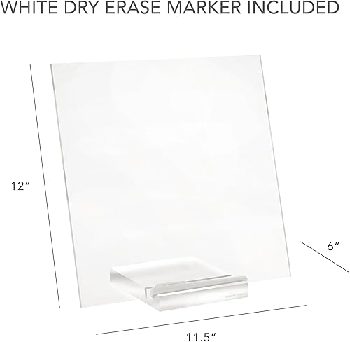 Miniatura 10 de russell+hazel Pizarra y marcador de acrílico de borrado en seco, tableta de notas para escritorio con soporte, acrílico transparente, 12 x 6 x 11.5