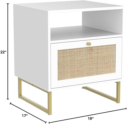 Miniatura 47 de Nathan James Mina Mesita de noche lateral de madera de ratán con almacenamiento para sala de estar o dormitorio, 1, roble/negro