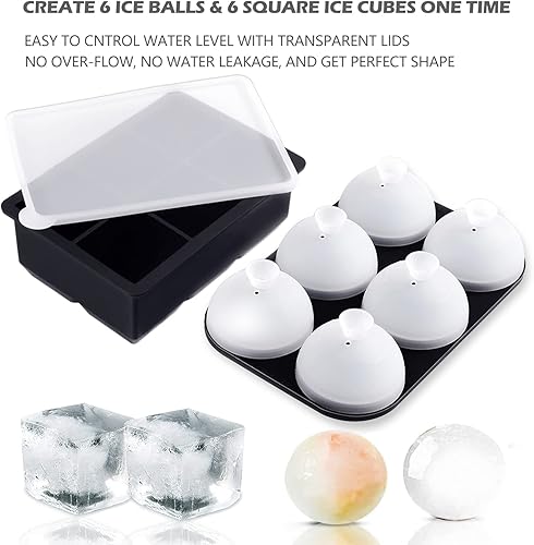 Miniatura 8 de Molde de bola de hielo para whisky, paquete de 2 moldes de silicona para hacer bolas de hielo con cubierta individual, fácil de llenar y liberar,