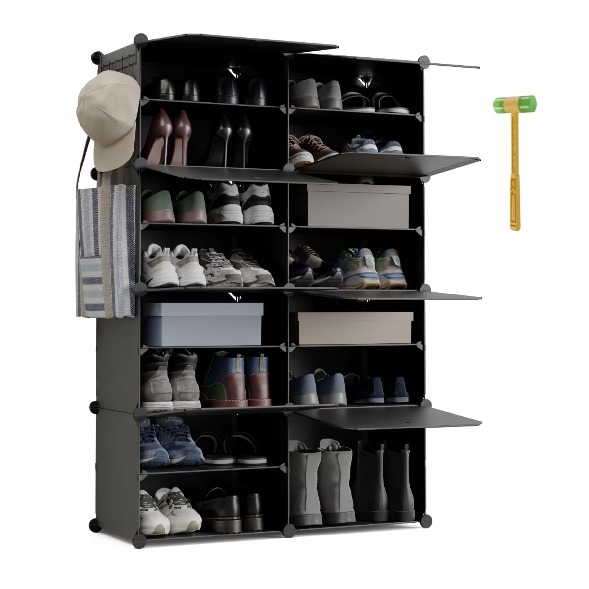 Zapatero modular Newlux de 8 compartimentos para 32 pares de zapatos con estantería negra