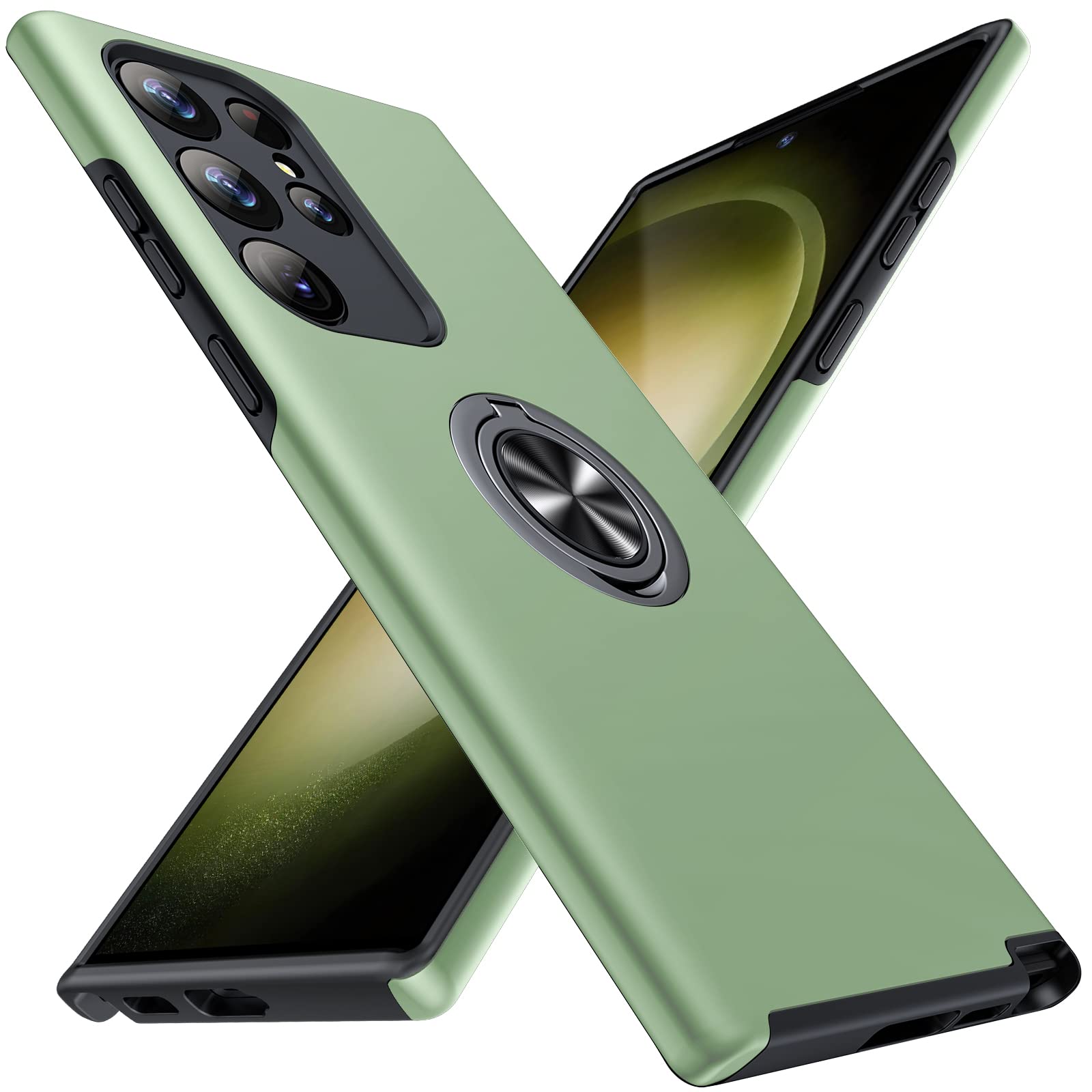 JAME for S23 Ultra Case, Slim Soft Bumper Case for Galaxy S23 Ultra, with Ring Holder Kickstand for Samsung S23 Ultra Cover, Military-Grade Protection for Samsung Galaxy S23 Ultra Case, Alpine Green