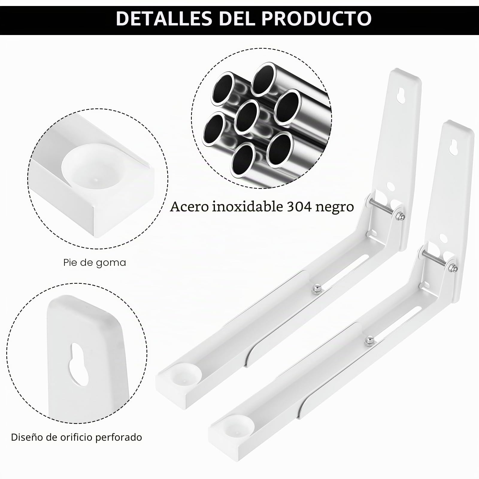 2 Piezas Soporte Microondas Pared, Soporte para Microondas Plegable Extensible, Soportes de pared Ajustables para Colgar Microonda Hornos Cocina(Blanco)