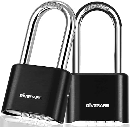 Miniatura 12 de Cerradura de combinación de 4 dígitos, candado de metal resistente, cerraduras de aleación para exteriores con grillete largo de acero endurecido,