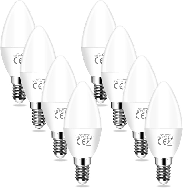 YIIFELL 8 X Bombilla E14 Calida, LED Bombillas E14 5W Equivalente A 40W, Blanco CáLido 3000K 400LM, Sin Parpadeo AC 220-240V, No Regulable, Bombilla Casquillo Fino Para Dormitorio,Cocina,Salón