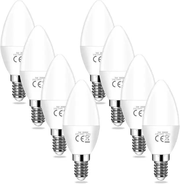 YIIFELL E14 LED Glühbirne, 8er-Pack, 5W, 2700K Warmweiß, nicht dimmbar