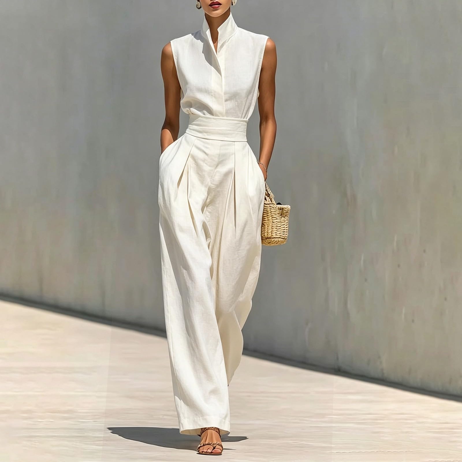 Mono para mujer, elegante, festivo, sin mangas, cuello alto, negocios
