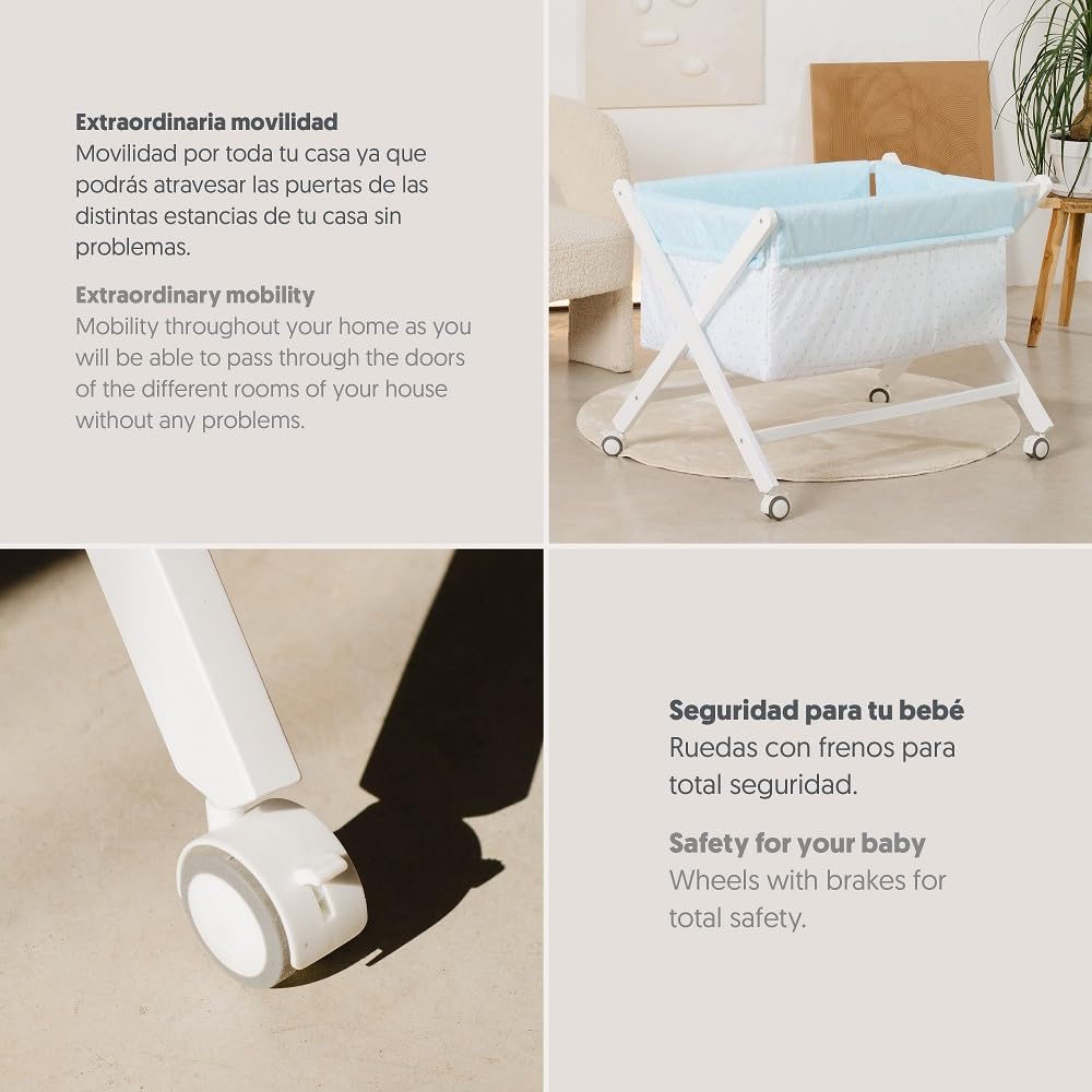 Interbaby - Minicuna Plegable Tijera modelo Bear Sleeping - Estructura de madera con Vestidura (Colcha y Almohada Desenfundable) con Colchón.