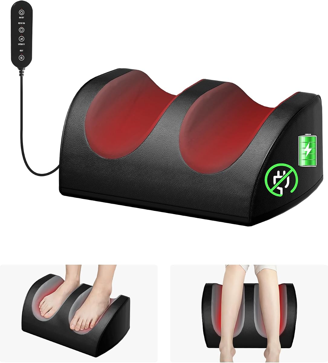 Rechargeable Cordless Foot Massager with Heat, Shiatsu Foot Massager with Cord Remote Control and Roller Massage, Portable for Home/Office Use, Dad Mom Gifts - It Won't Work While Charging
