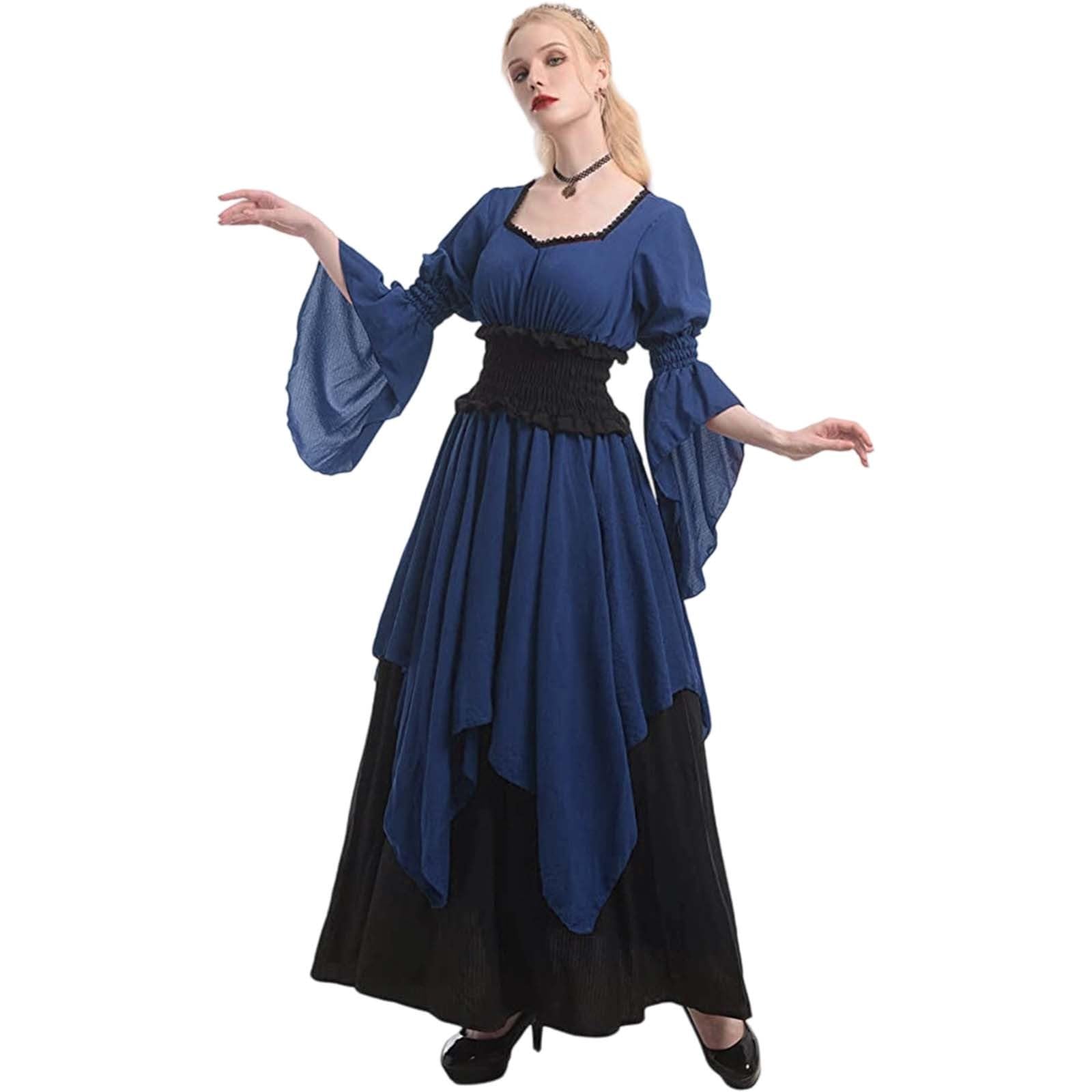 Pirate Costume Women Damen Piratenkostüm - Retro Minikleid Piratin Verkleidung Langarm Strampler Jumpsuit Elegant Partykleid Sexy Faschingskostüm Piraten Rock Overall Karneval Cosplay