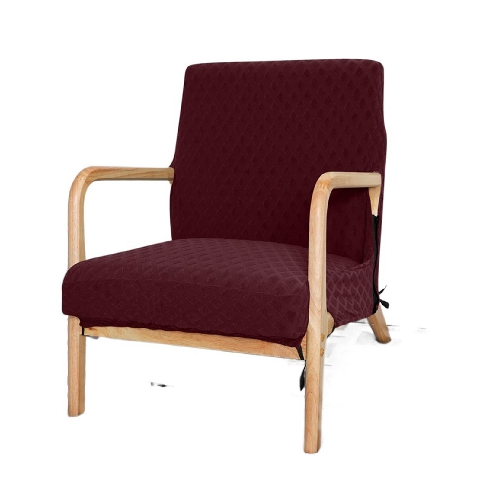 Chair Covers Solid Color Chair Cover Armchair Covers Jacquard Wood Arm Chair Slipcover Protector With Zipper Living Room Hotel Decor (Color : Wine red)