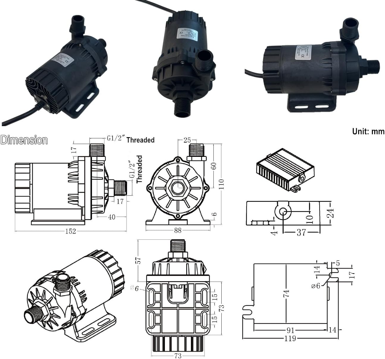 SHYSKY Powerful 24V 120W Micro Brushless DC Water Pump DC60E-24120S-1, Submersible Water Pump, Lift 39ft Flow 1003GPH, Low Noise, For Industrial, Yacht Cooling Circulation, No Self-Priming