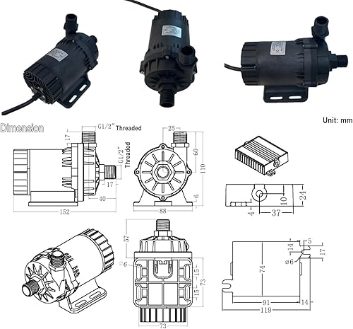 Miniatura 2 de SHYSKY Potente bomba de agua DC sin escobillas de 24 V 120 W DC60E-24120S-1, bomba de agua sumergible, elevación 39 pies de flujo 1003GPH, bajo