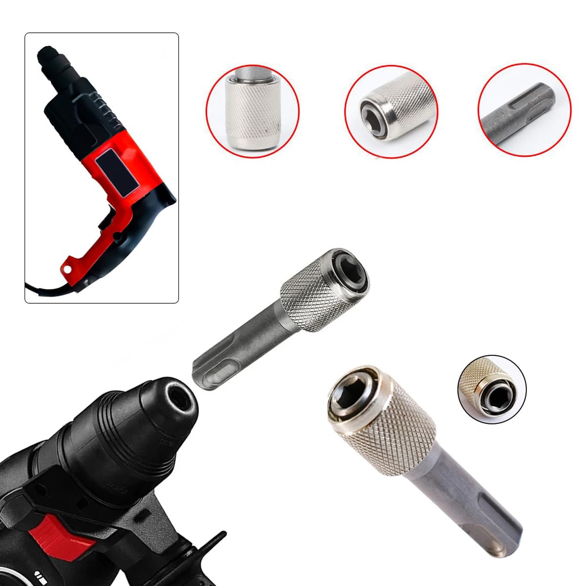 SDS to Hex Adapter - 3 Pack for Drill & Hammer -3 SDS to Hex Adapter - 3 Pack for Drill & Hammer -3