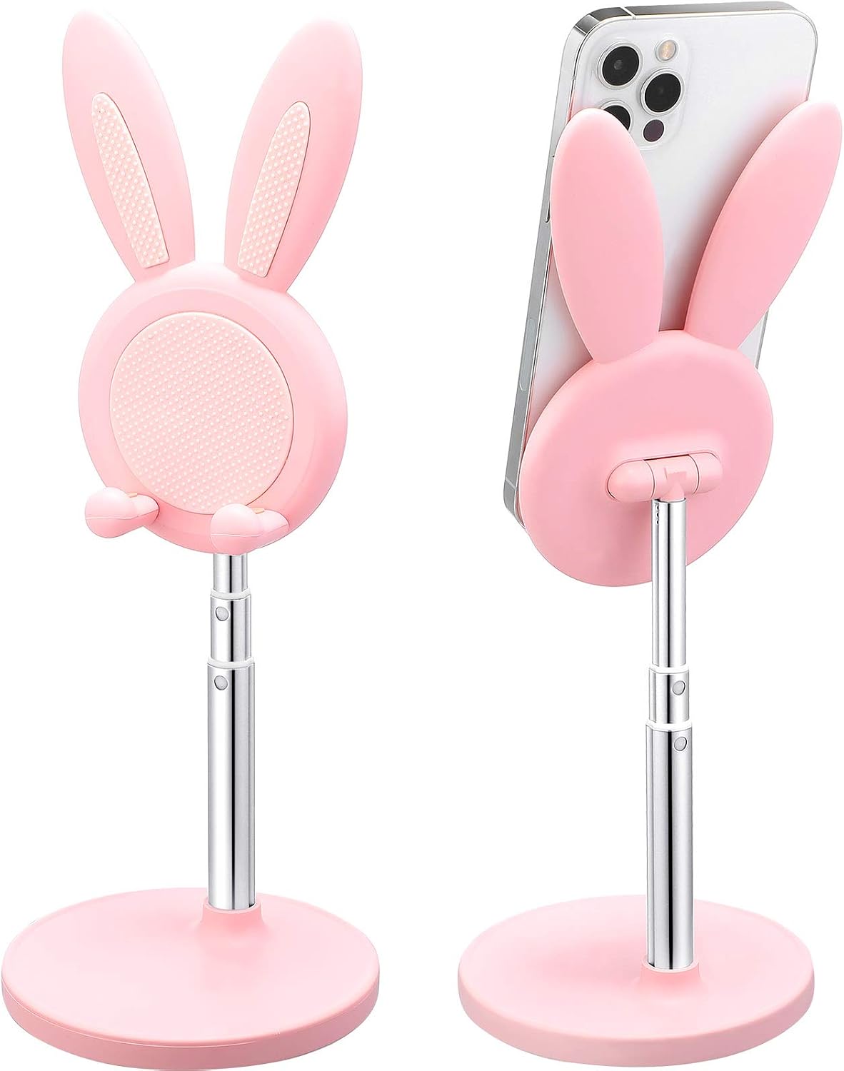 Weewooday Cute Bunny Phone Holder Desktop Cell Phone Holder Stand Height Angle Adjustable Phone Stand Compatible with Most 4-12.9 Inch Mobile Phone or Tablet (Pink)