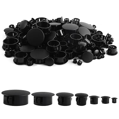 MroMax 210Pcs Plastic Hole Plugs 7 Sizes Black Hole Plugs 3/16", 1/4", 5/16", 3/8", 1/2", 3/4", 1" Screw Hole Plugs Screw Covers Snap in Locking Plugs Assorted for Kitchen Cabinet Furniture Cupboard