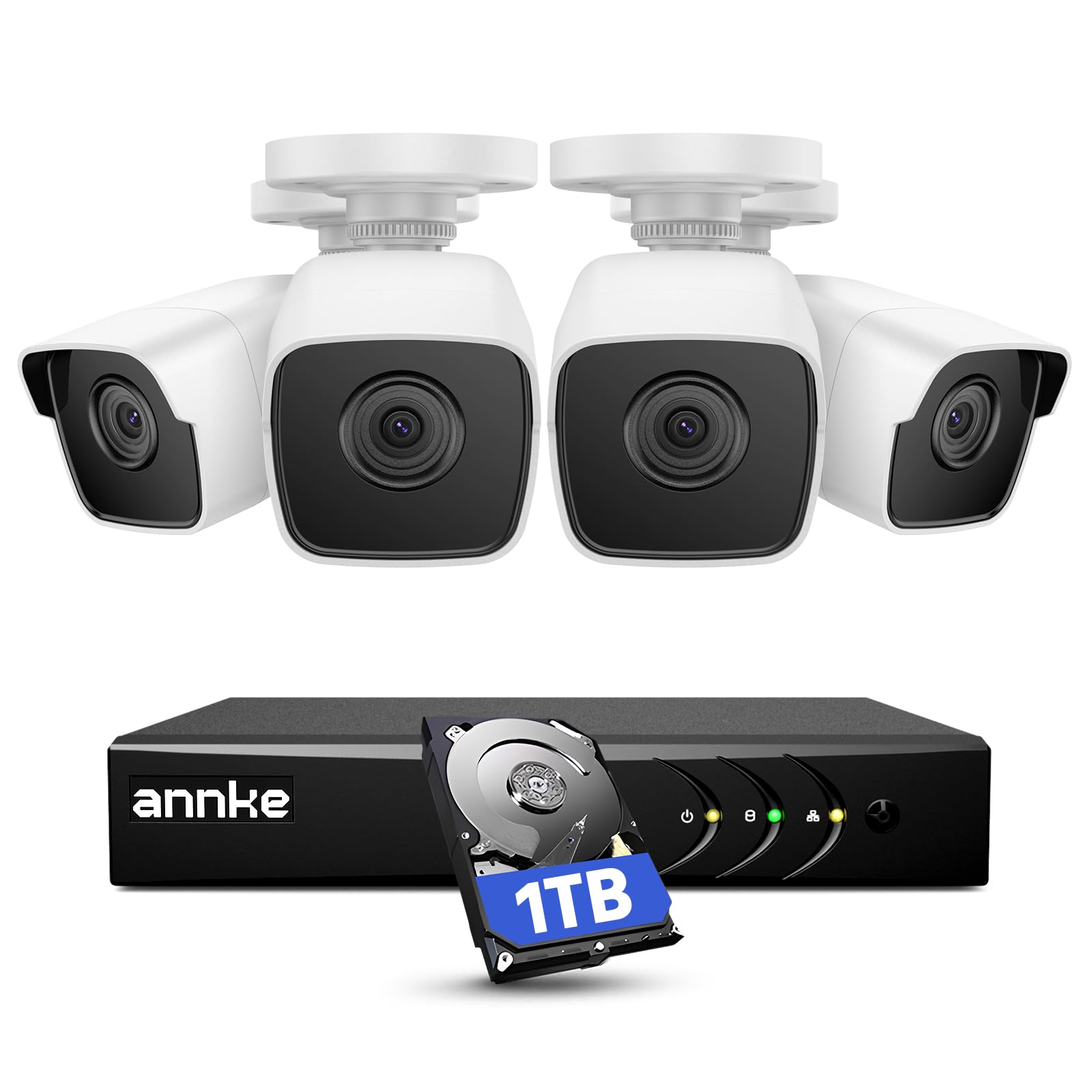 ANNKE 4x5MP Kabelgebundenes Überwachungskamera Aussen Set mit 1TB HDD | Person- und Fahrzeugerkennung,3K Lite 8 Kanal CCTV DVR Recorder, 4x 5MP Analoge Aussen Überwachungskameras,30M IR Nachtsicht