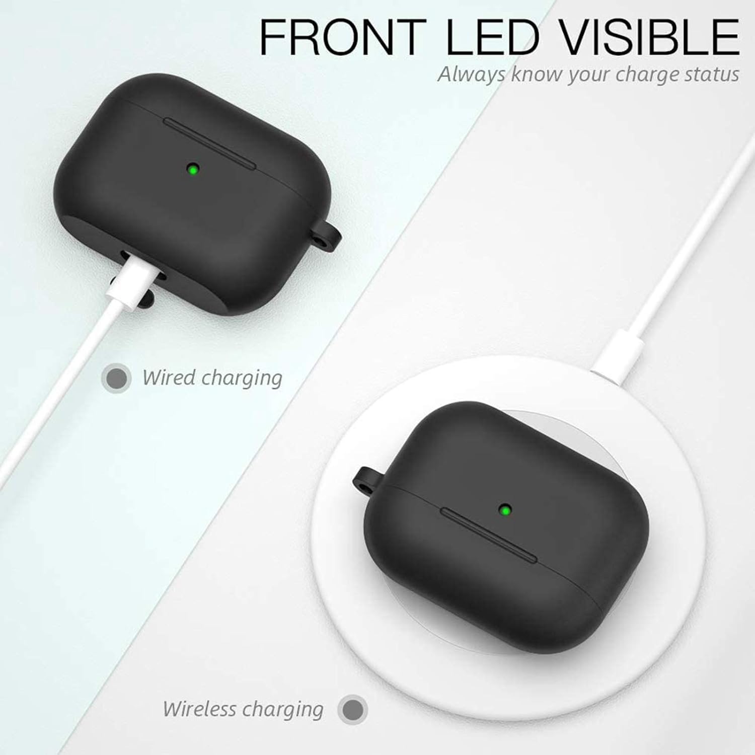 BRG Compatible with Airpods Pro Case,Soft Silicone Skin Case Cover Shock-Absorbing Protective Case with Keychain [Front LED Visible] (Black) : Electronics