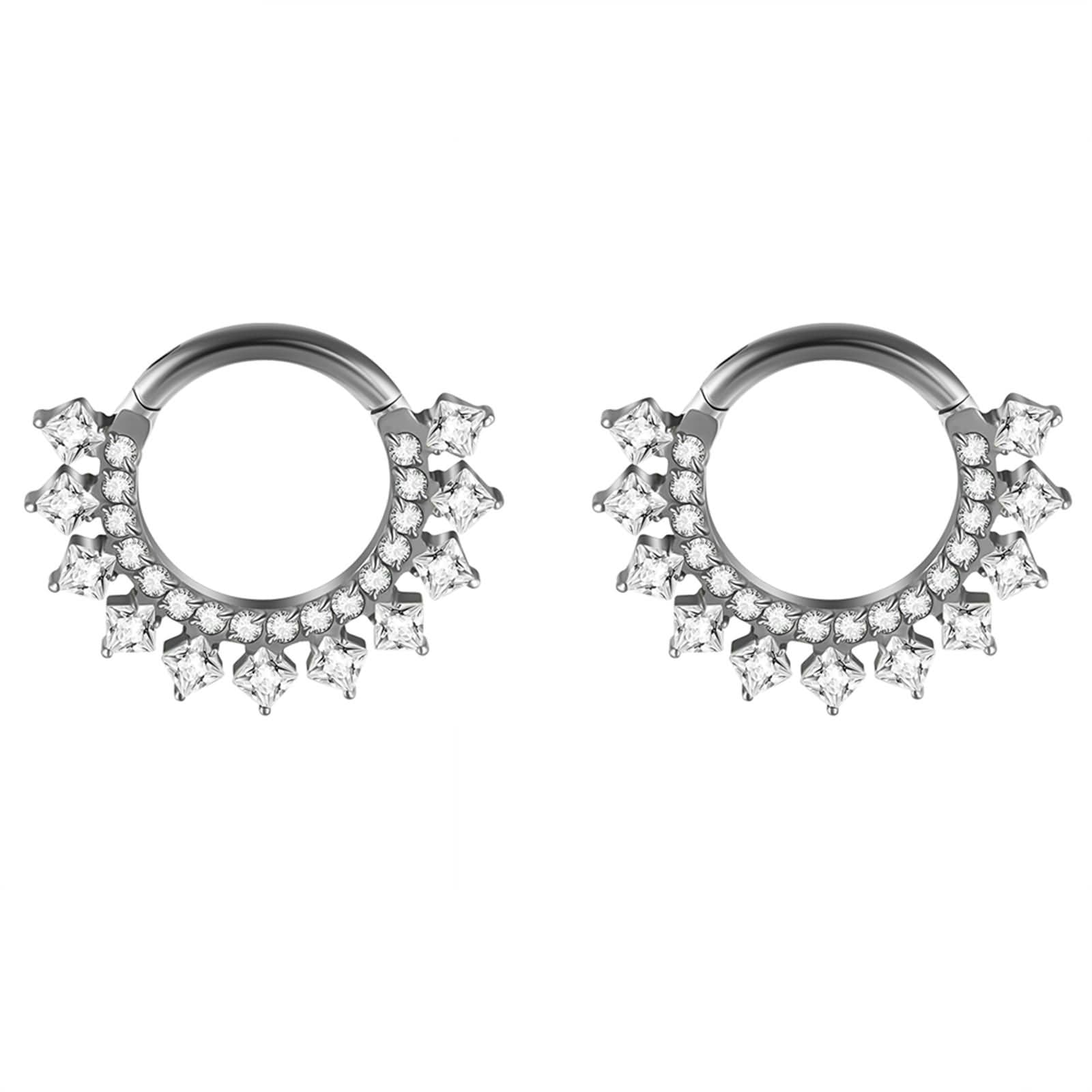 2 sztuki kolczyków koła do piercingu chrząstki G23, tytan, 16 Gauge, 1,2 x 8 mm, obręcz z cyrkonią, pierścień do przegrody nosowej, srebrny