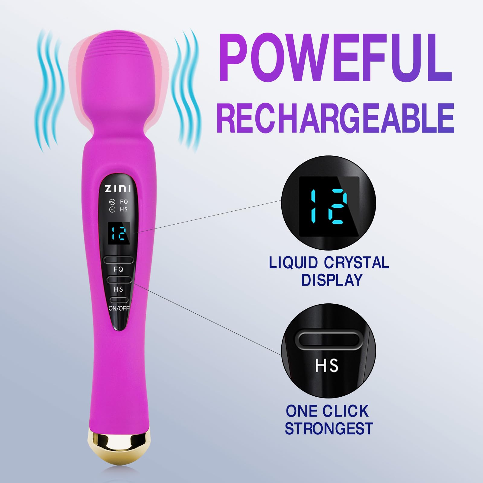 Massaggiatore senza fili con display LCD, massaggiatore personale per dolore Relif, potente bacchetta massaggiante vibrante 12, nero, viola