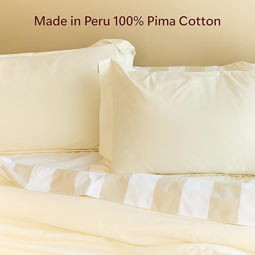 Miniatura 6 de Peru Pima Juego de funda de edredón - IndividualIndividual XL, 100% algodón Pima peruano, Percal, 285 hilos, refrescante y transpirable, cremallera
