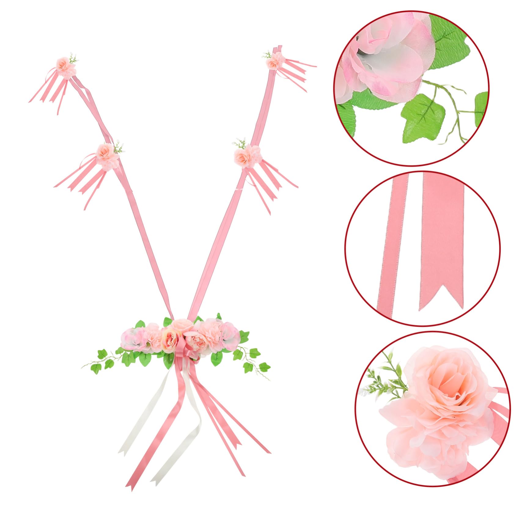 balacoo Elegantes Hochzeitsauto Dekorationsset mit Rosa Seidenblumen und Schleifen aus Bändern Einfache Installation für Fahrzeugdekoration bei Hochzeiten