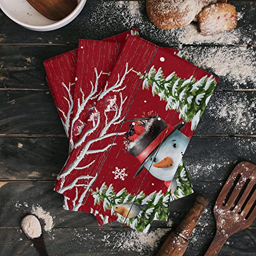 Zoe Garden Snowman Kitchen Towels, Absorbent Microfiber Kitchen Dish Hand Tea Bath Towel, Quick Dry Cleaning Cloth Dishclothes Decorative Sets, Christmas Snowy Tree Branch Rustic Red (4-Pc, 18X28) #TOP1