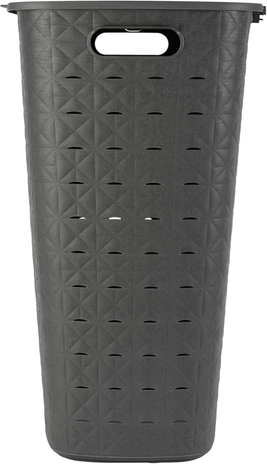 CURVER Softex 56L Laundry Basket - Stylish Design - Lightweight, Stackable and Practical - 70% Recycled - 59 x 43 x 34 cm - Grey