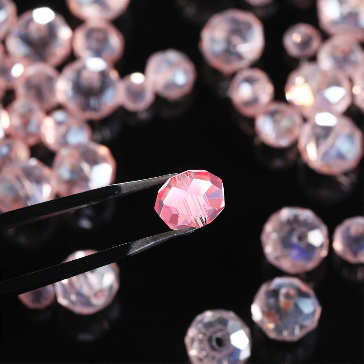 WILLBOND 600 Pcs Crystal Glass Beads for Jewelry Making Bulk Suncatcher Faceted Rondelle Loose Gemstone for Valentine's Day, Irish Holiday, Easter Bracelet DIY Crafts 8mm, 6mm, 4mm(Pink AB Color)