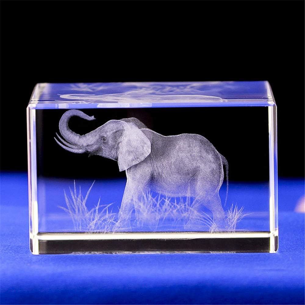 Elephant GIFTS/3d Laser Etched Crystal Art of Elephant Figurines Crystal Glass Cube Engraving for Home Decoration Birthday, Elephant Gifts for Women Girl Children Men (40 * 40 * 60mm)
