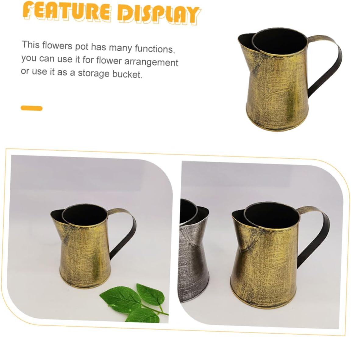 Vintage Iron Flower Pot with Handle, Rustic Metal Jug Vase