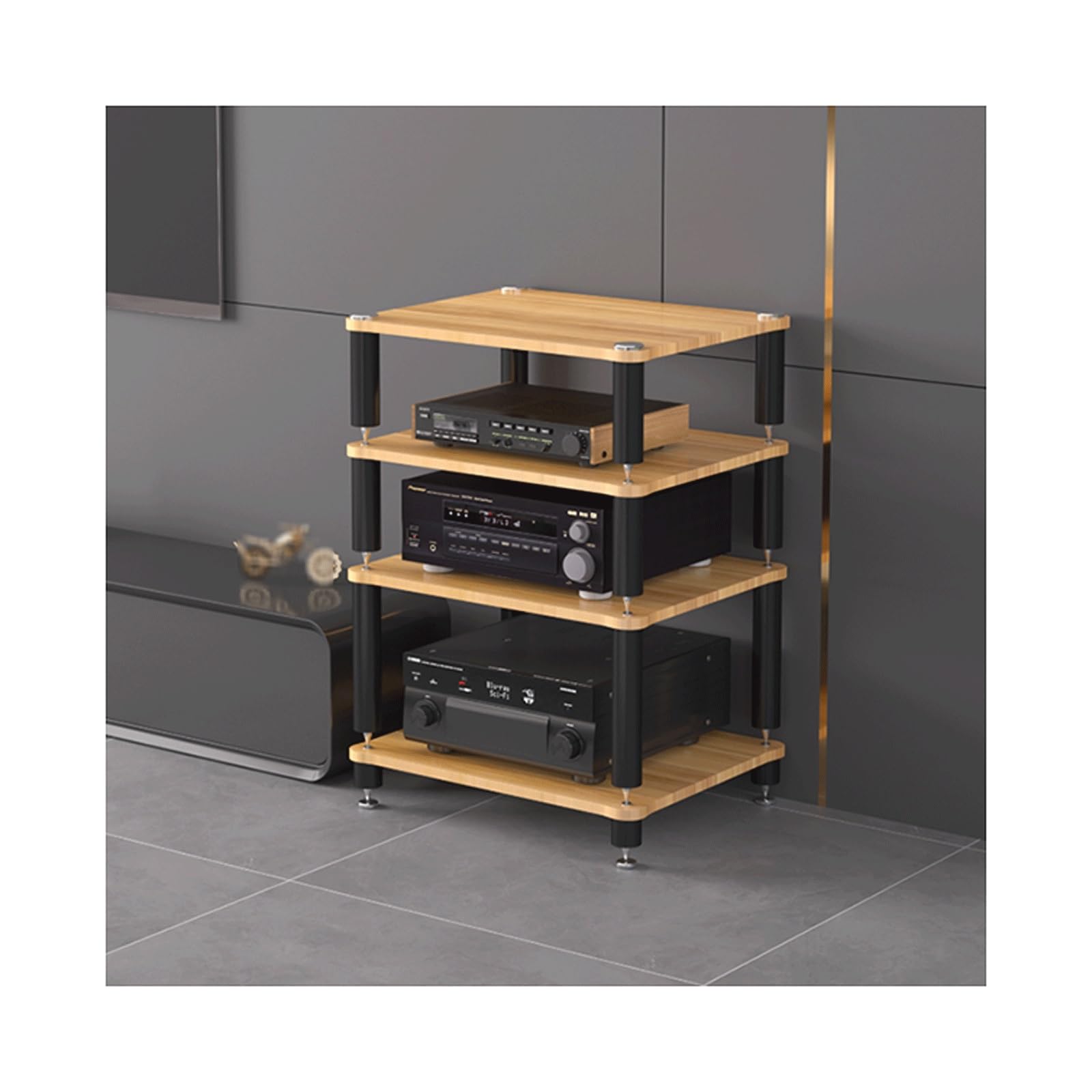 Stojak HiFi AV, stojak na nośniki stereo, szafka na komponenty stereo, drewniana półka, wieża audio, nowoczesny odtwarzacz płyt gramofonowych, stojak na konsolę multimedialną do domowego biura kina