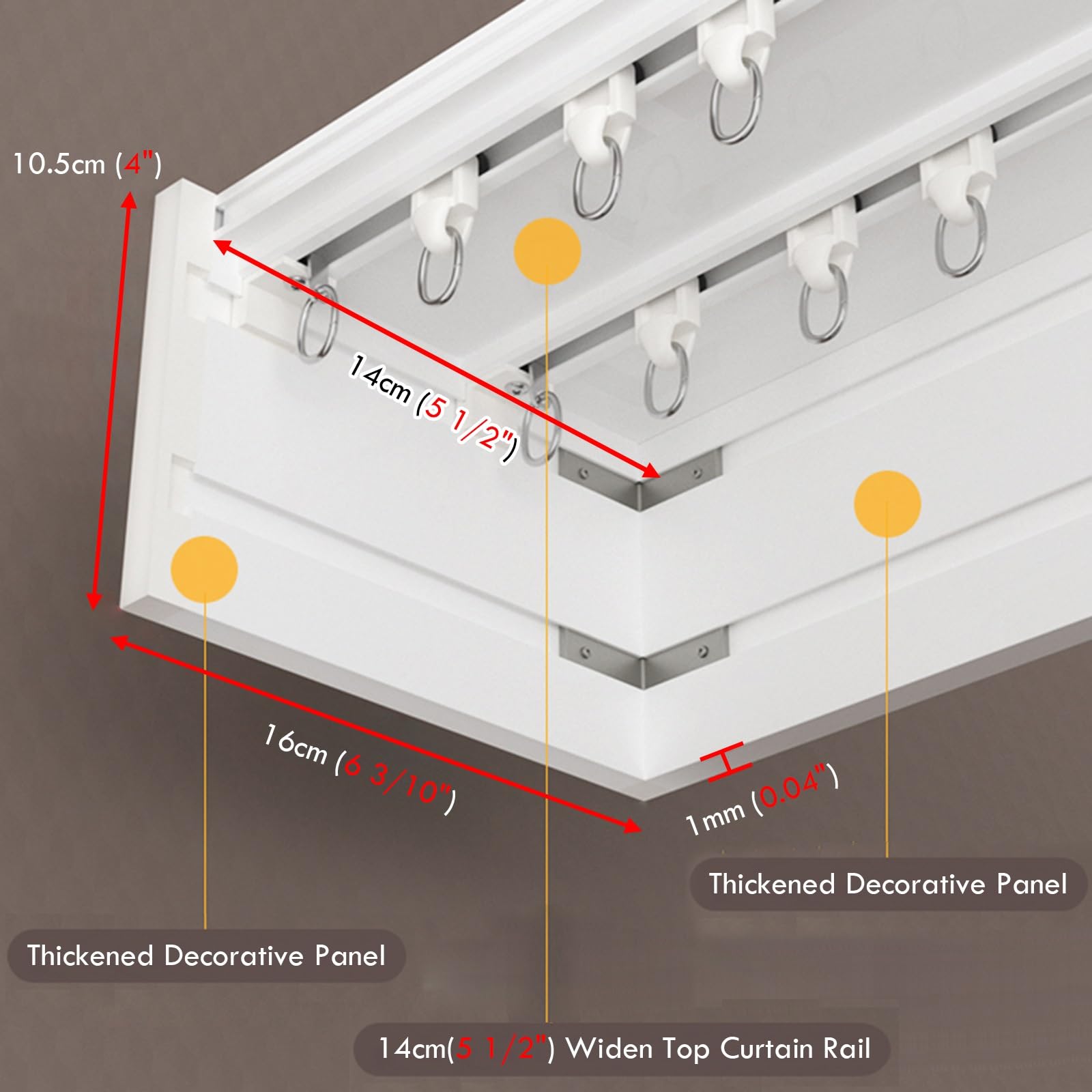 rideau plafond/ rail rideau Boîte de couverture de tringle à rideau pour rail de rideau de mur/plafond, 1-9 M kit de cadre de boîte de cantonnière de fenêtre blanche pour rideaux en tulle(Ceiling moun