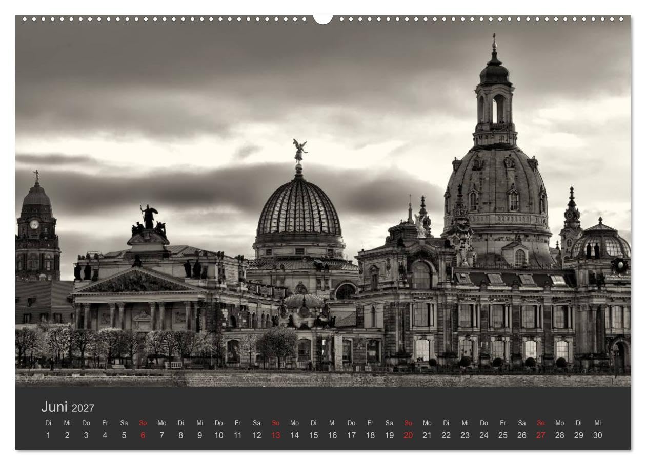 CALVENDO - Dresden Schwarz Weiss 2027 (Wandkalender 2027 DIN A2 quer), Monatskalender: Impressionen der Stadt Dresden in Schwarz Weiss.
