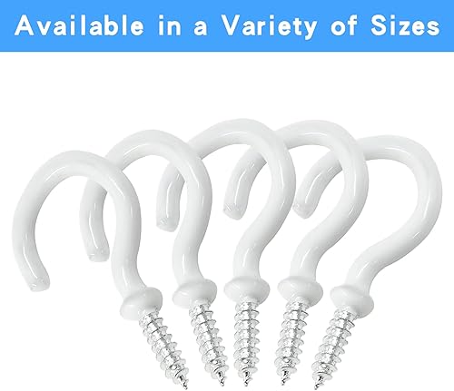 Miniatura 4 de 100 ganchos de techo recubiertos de vinilo de 1 pulgada, ganchos blancos atornillados para taza de techo, gancho de rosca autorroscante para colgar