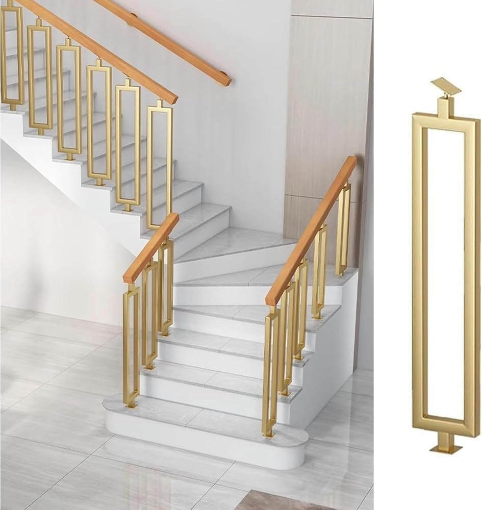 Stair Balusters, Rectangle Hollow Iron Balusters with Adjustable Top Bracket, Interior Stair Spindles, Staircase Railing System Post for Handrail Porch Deck Steps(Size:85cm,Color:Floor Mount)