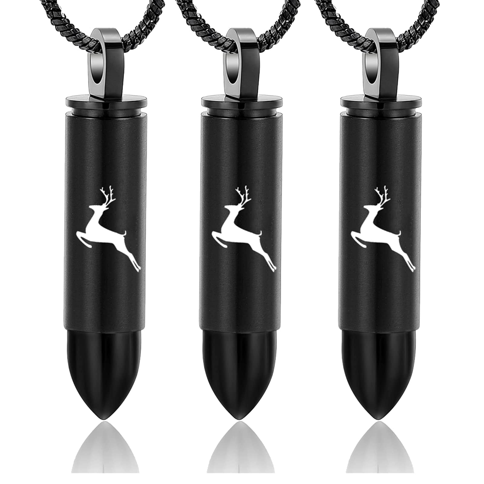 Yinplsmemory 3 Pack Black Cremation Jewelry for Ashes Silver Urn Necklace for Ashes Deer Bullet Memorial Urns Ashes Keepsake Necklace