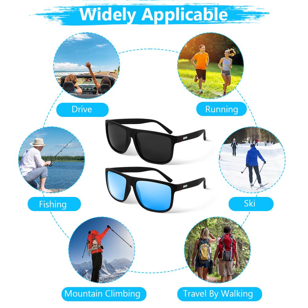 AUYAO Okulary przeciwsłoneczne dla mężczyzn i kobiet, okulary polaryzacyjne ochrona przed promieniowaniem UV, okulary przeciwsłoneczne retro, prostokątne okulary przeciwsłoneczne polaryzacyjne do