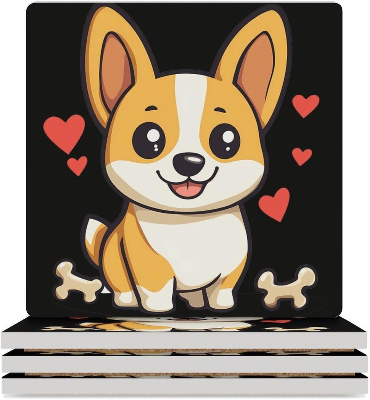 Corgi Dog Ceramic Coasters Square Drinks Coaster Coffee Table Decor Table Coaster for Home Bar