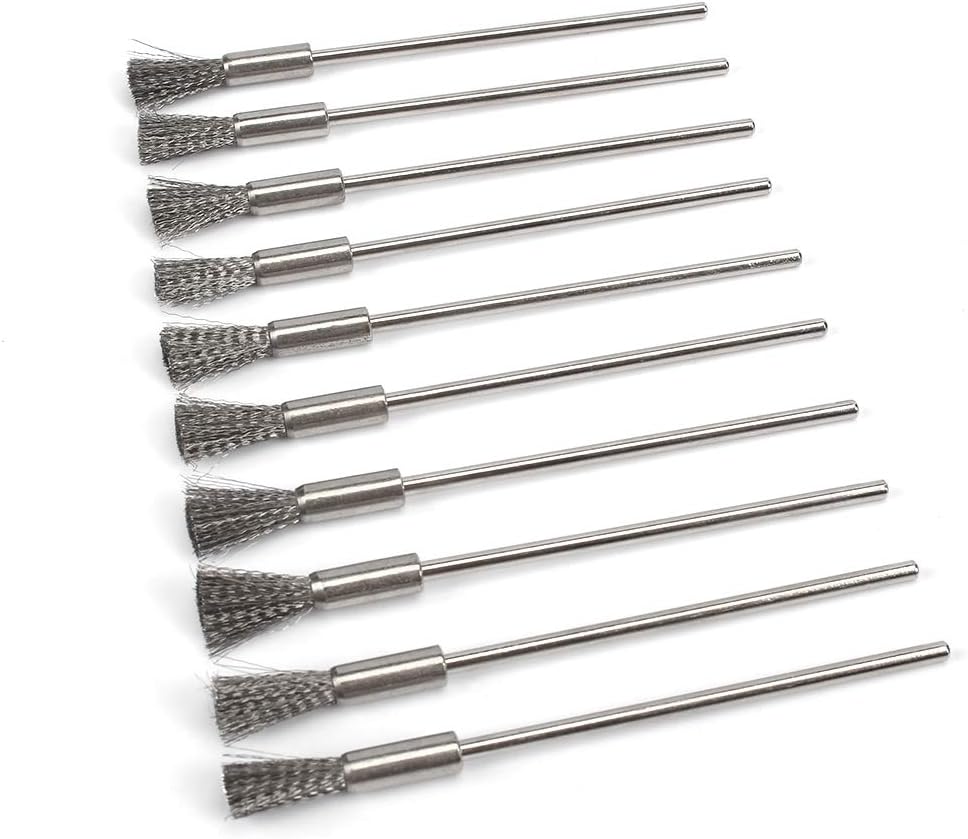 10Pcs Extended Stainless Steel Wire End Brush Pen Shape 1/8 Inch Shank Diameter for Rotary Tool (8mm end Brush)