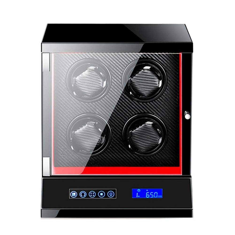 caricaorologi Automatico 4 Orologi con Blocco Display Digitale LCD Motore 5 modalità di Rotazione Ciotola in Legno, lacca per Pianoforte
