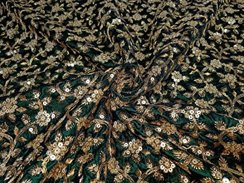 Tissu micro velours brodé vert émeraude pour confectionner des vestes