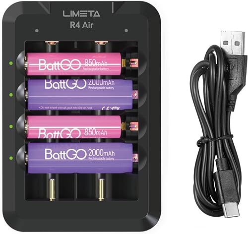 LIMETA Cargador de batería AA AAA de 6 bahías - Cargador de batería 18650 - Cargador USB tipo C - Carga rápida para baterías recargables AA AAA