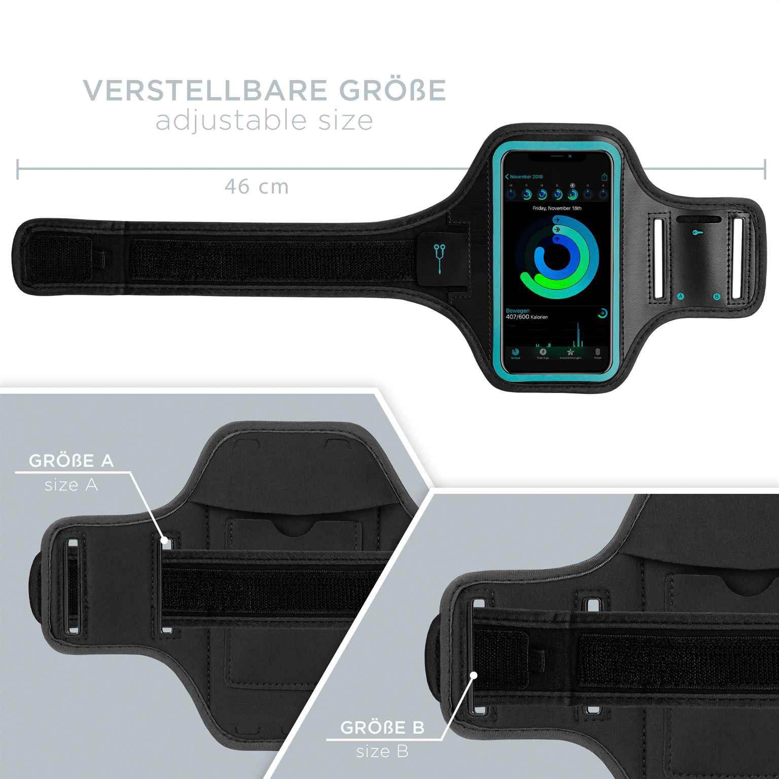 ONEFLOW Workout Case für iPhone 17 Pro Sportarmband zum Joggen mit Touch Fenster, Handy Armband für Sport und Outdoor, Handyhalterung für den Arm, Lauftasche Jogging, Blau