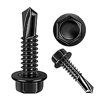 Vista 1 de 100 tornillos autoperforantes de acero inoxidable 410 #8x3/4 para placas de metal, cabeza hexagonal negra, de alta resistencia y resistente a