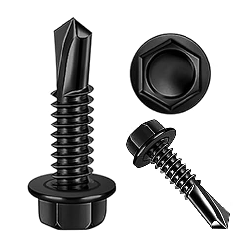 ZAMBASE 100 tornillos autorroscantes de acero inoxidable 410 #8 x 1 pulgada para metal, kit surtido de tornillos autoperforantes, óxido negro