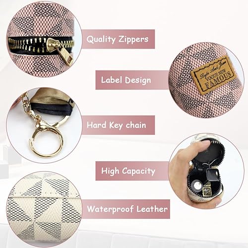 Miniatura 3 de Organizador de lápiz labial, bolsa de cuero para brillo de labios con llavero, mini estuche portátil para lápiz labial para brillo de labios, bolso,