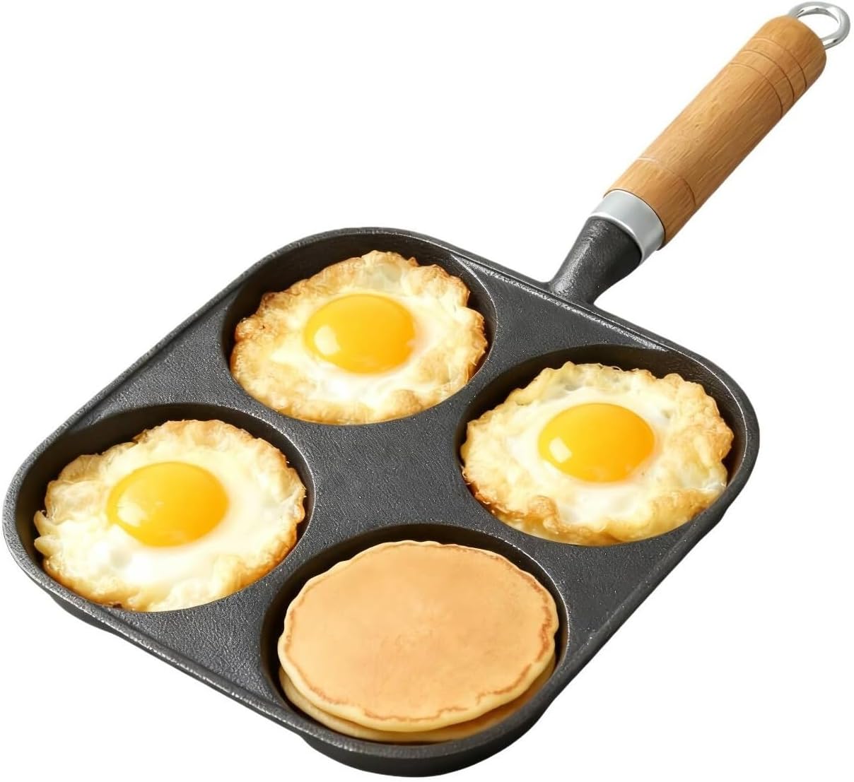 Cast Iron Egg Pan, 4 Cup Omelet Pan for Muffin Sandwich & Burger Slider